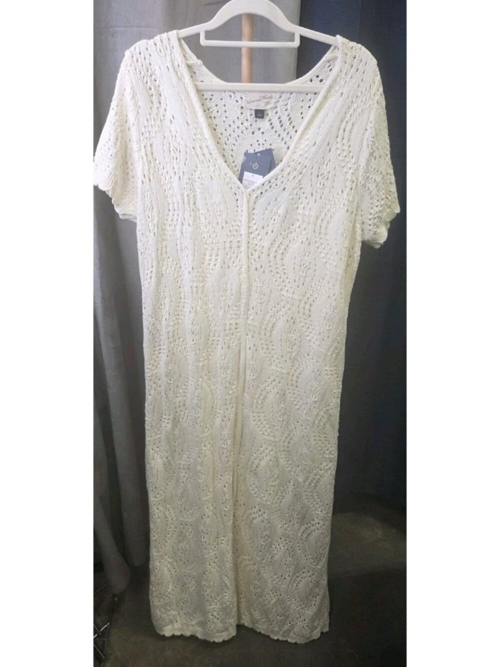 Universal Thread Womens L Cream Crochet Maxi Dress Open Knit Boho NWT $45. Wl439